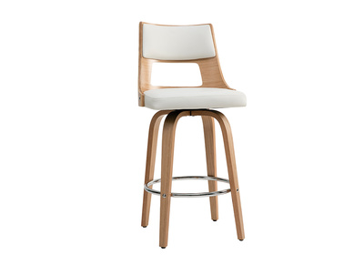 Scandinavischer drehbarer Barhocker wei&szlig; und helles Holz H69 cm GARBO
