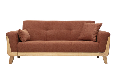 Scandinavisches 3-Sitzer-Sofa aus Stoff mit texturiertem Samteffekt in gebrannter Erde und hellem Holz FJORD