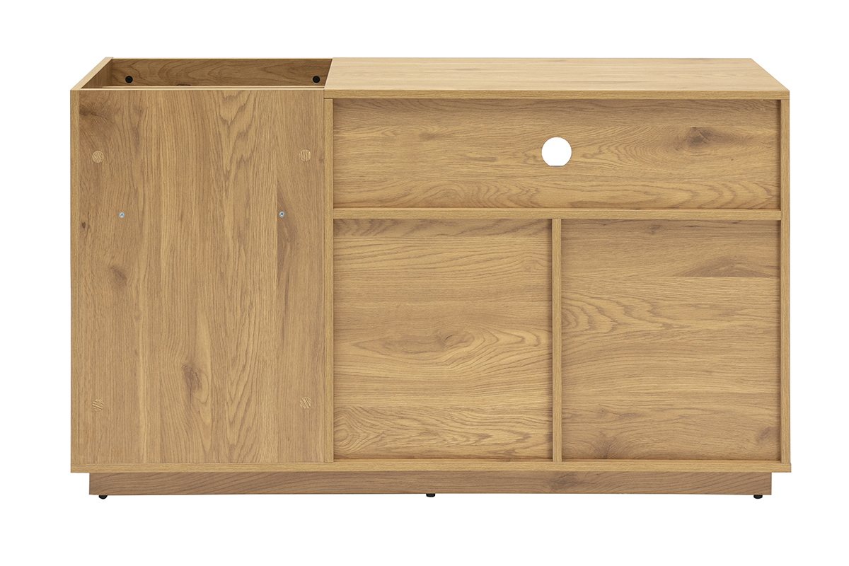 Helles Eichenspeicherbuffet mit Rattan-Geflechtpaneelen, R�ckansicht.