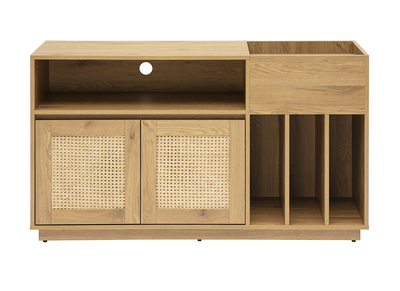 Schallplatten-Aufbewahrungsbuffet in heller Eichenholzoptik und Rattangeflecht L130 cm ALICANTE