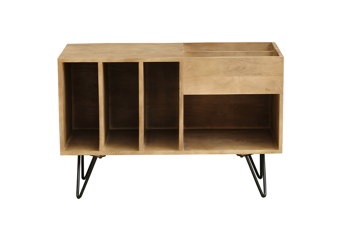 Schallplattenregal aus Mangoholz und Metall B 90 cm BOOGIE
