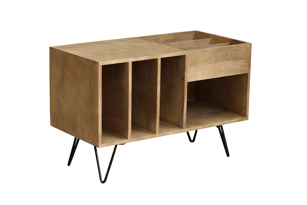 Schallplattenregal aus Mangoholz und Metall B 90 cm BOOGIE