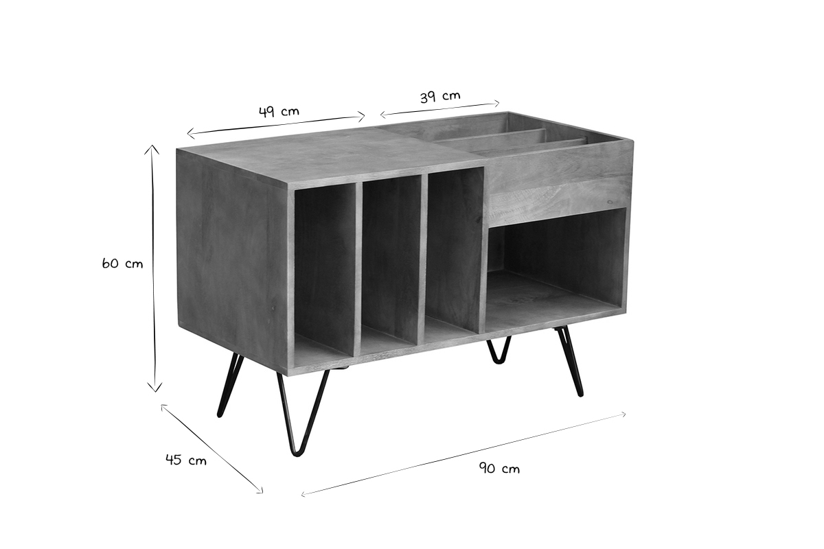 Schallplattenregal aus Mangoholz und Metall B 90 cm BOOGIE