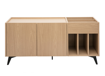 Schallplattenregal in hellem Eichenholzfinish mit schwarzem Metall L140 cm SEDA