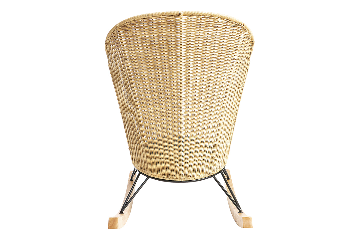 Schaukelstuhl aus Rattan mit petrolblauem Stoff ROBIN