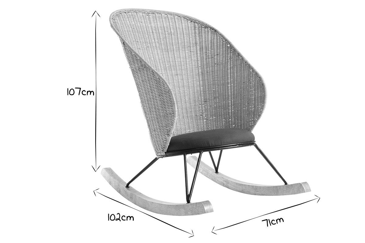 Schaukelstuhl aus Rattan mit petrolblauem Stoff ROBIN