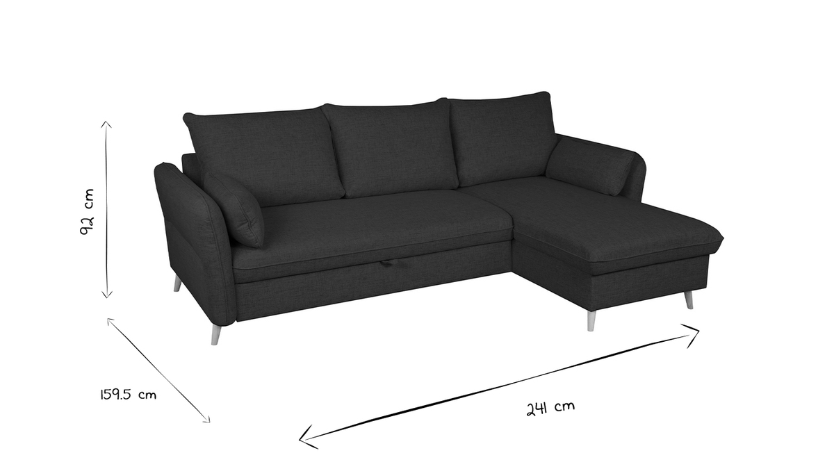 Schlaf-Ecksofa mit Stauraum 3/4-Sitzer ozeanblauer Stoff und helles Holz DRISS