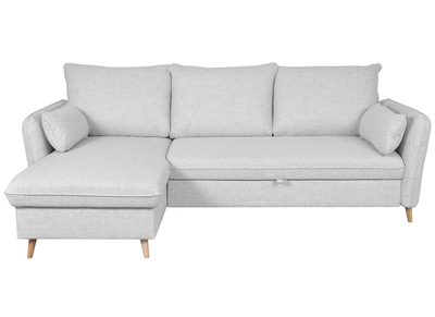 Schlaf-Ecksofa rechts mit Stauraum hellgrau DRISS