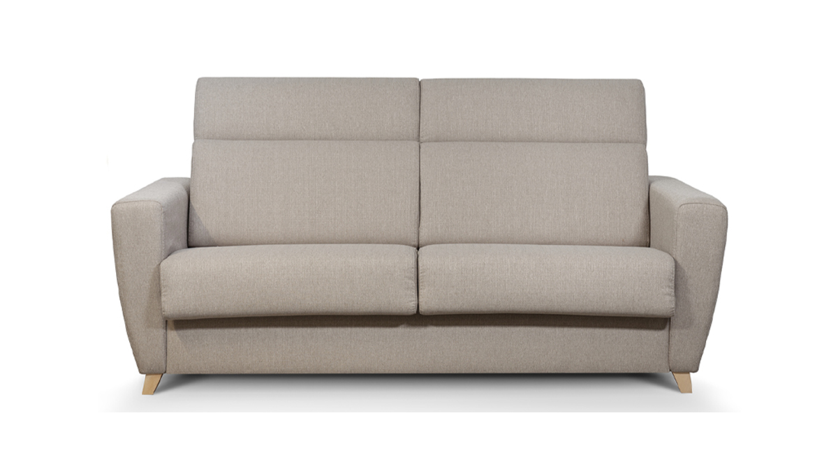 Schlafcouch mit verstellbaren Kopfsttzen Taupe mit 13 cm Matratze 3-Sitzer GOYA