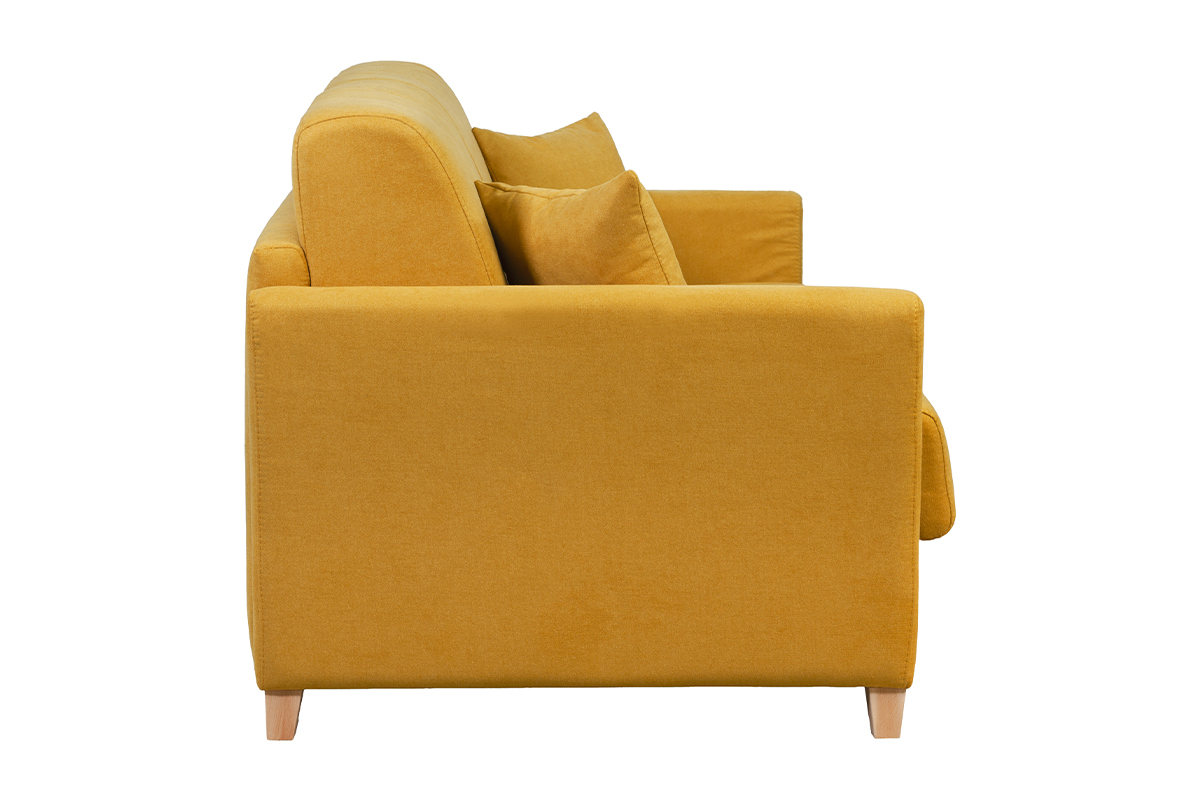 Schlafcouch senfgelb mit Samteffekt und 12 cm Matratze 3-Sitzer SKANDY