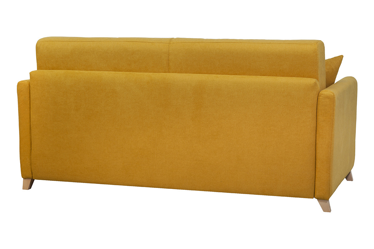 Schlafcouch senfgelb mit Samteffekt und 12 cm Matratze 3-Sitzer SKANDY