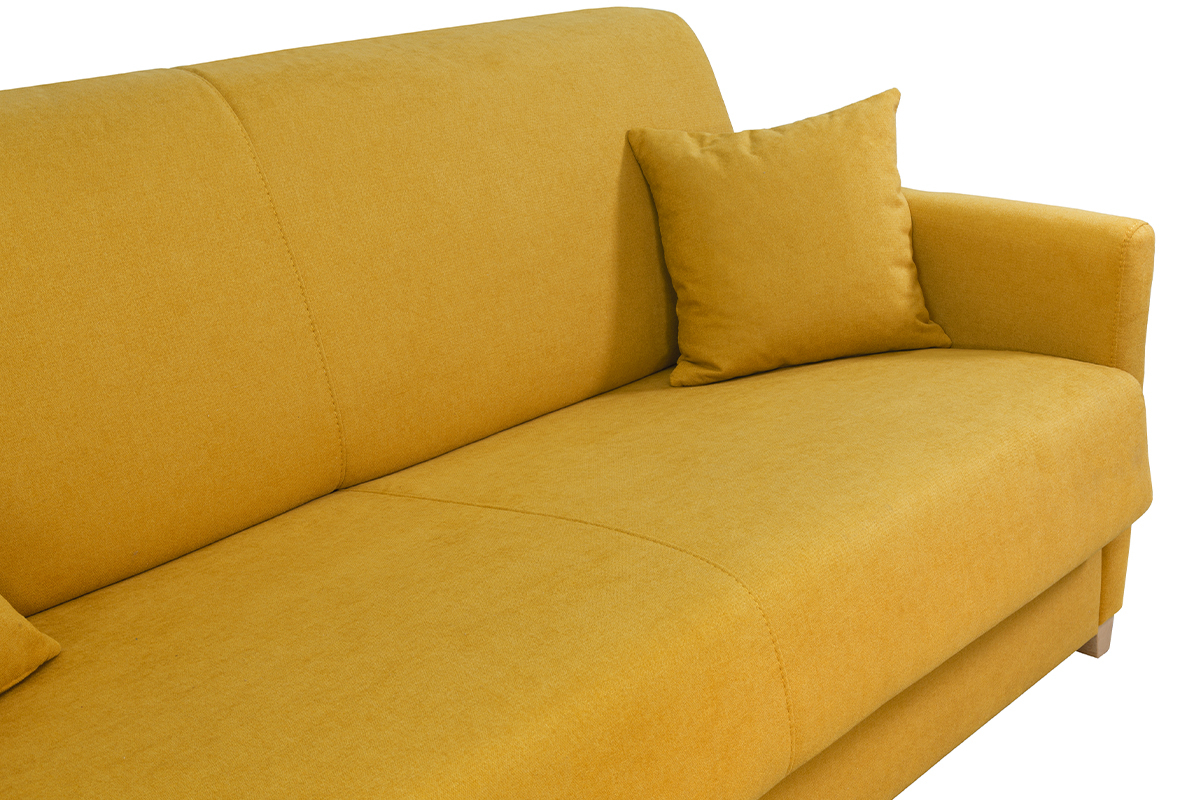 Schlafcouch senfgelb mit Samteffekt und 12 cm Matratze 3-Sitzer SKANDY