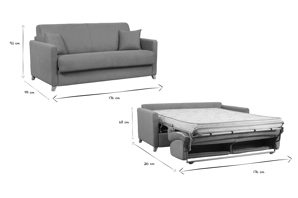Schlafcouch senfgelb mit Samteffekt und 12 cm Matratze 3-Sitzer SKANDY