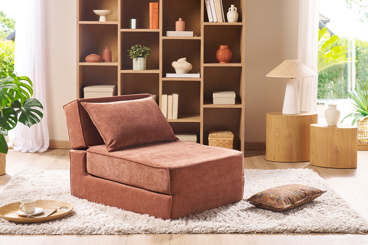 Schlafsessel aus blauem Stoff mit Samteffekt 1-Sitzer SALLY