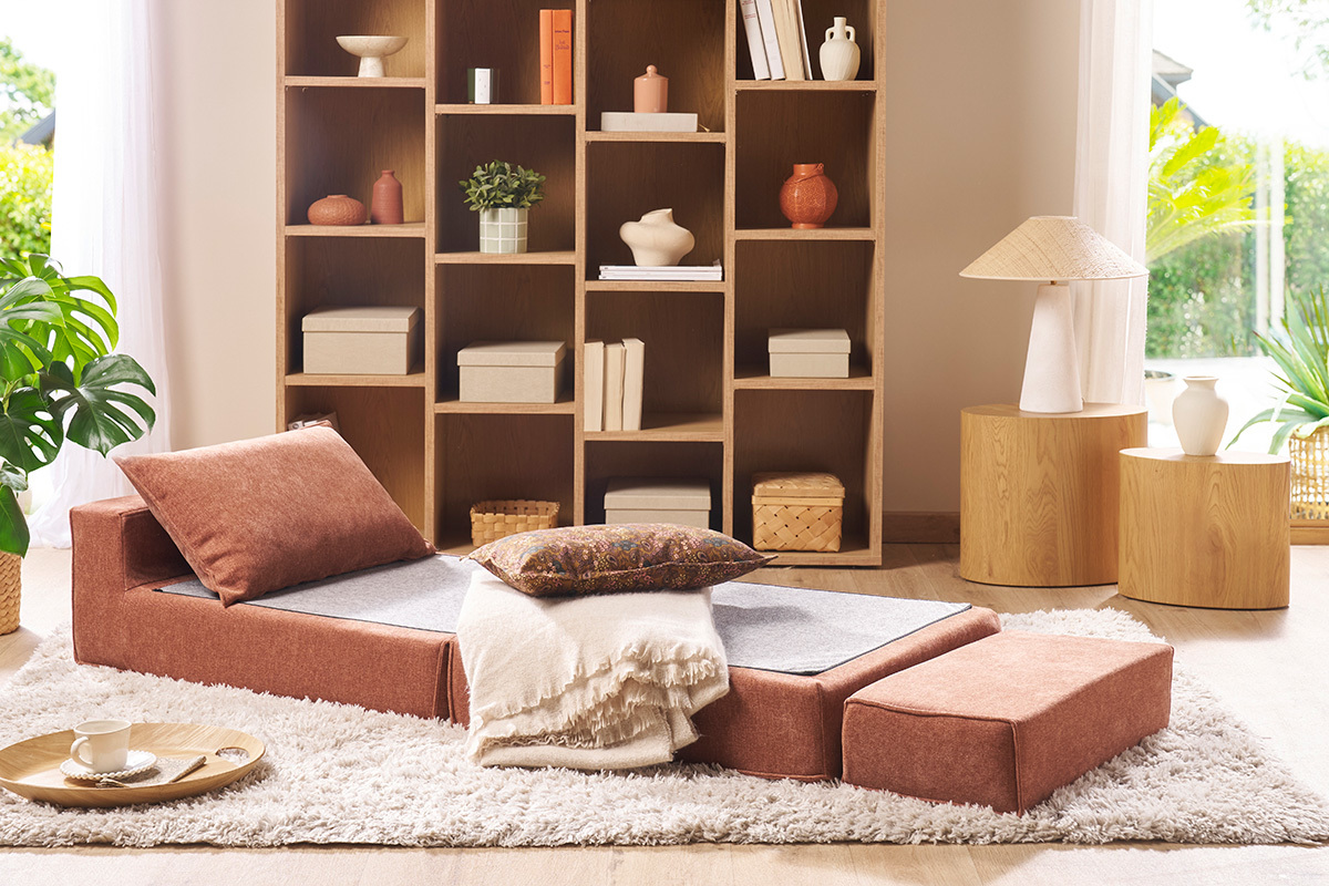 Schlafsessel aus terracotta Stoff mit Samteffekt 1-Sitzer VICTOR