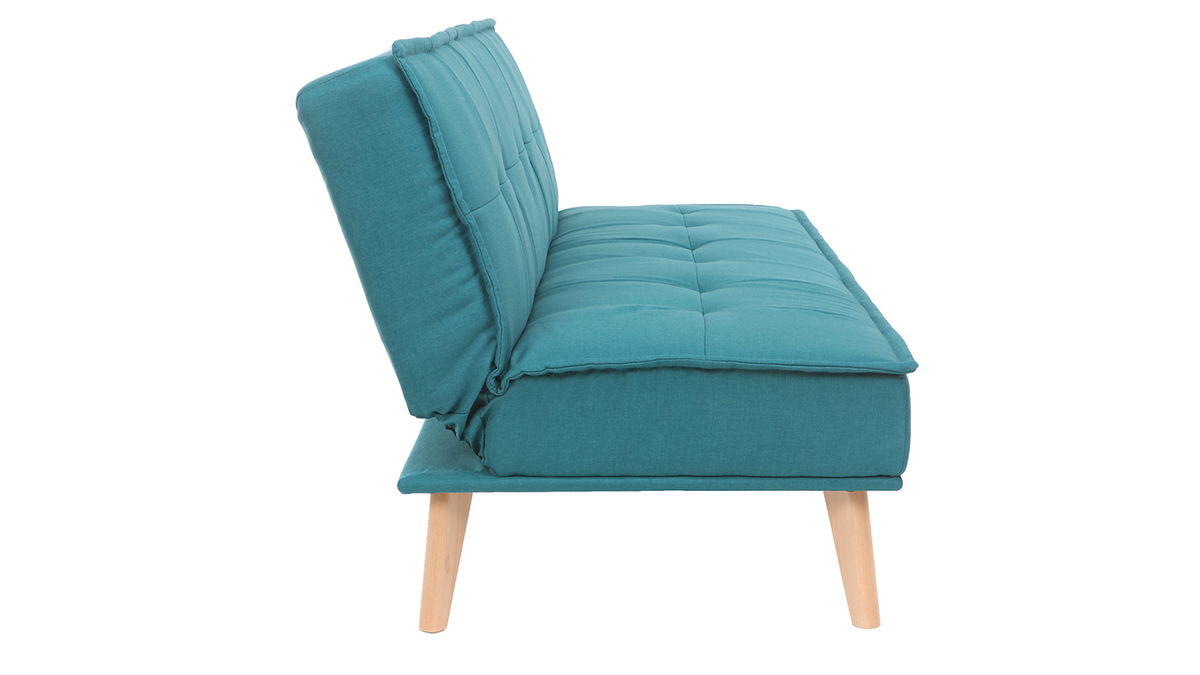 Schlafsofa 3-Sitzer aus blaugrnem Stoff und Holz SHANTI