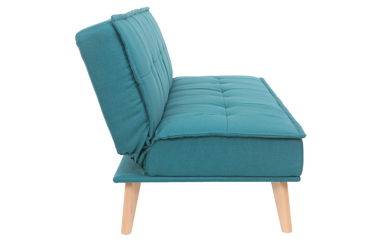 Schlafsofa 3-Sitzer aus blaugrnem Stoff und Holz SHANTI