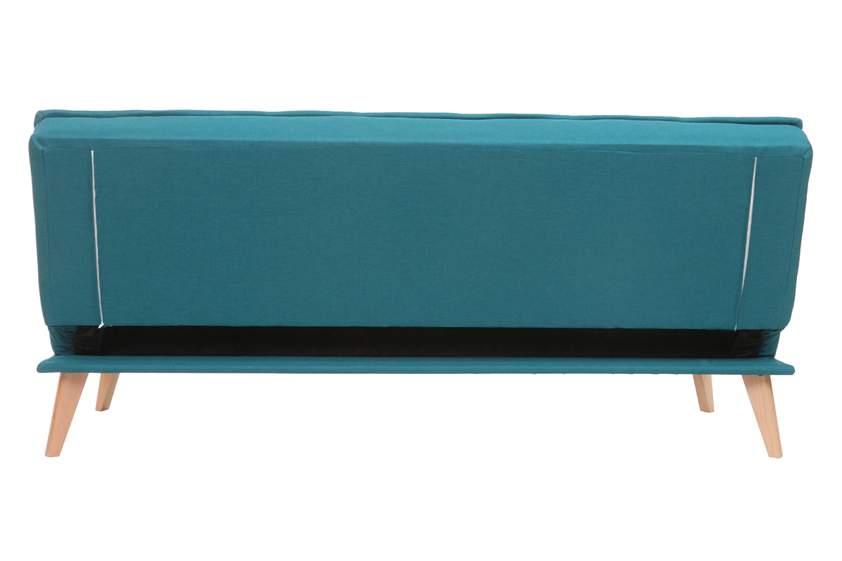 Schlafsofa 3-Sitzer aus blaugrnem Stoff und Holz SHANTI