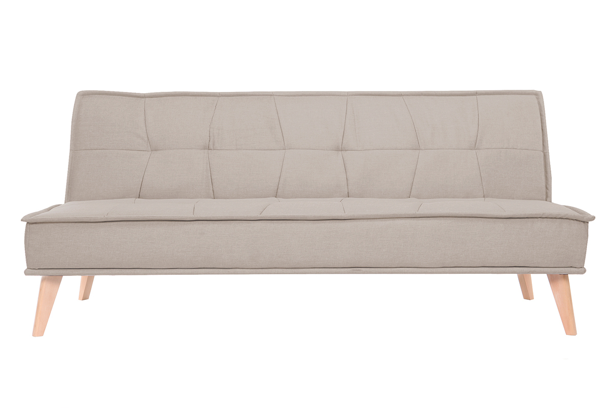 Schlafsofa 3-Sitzer aus naturfarbenem Stoff und Holz SHANTI