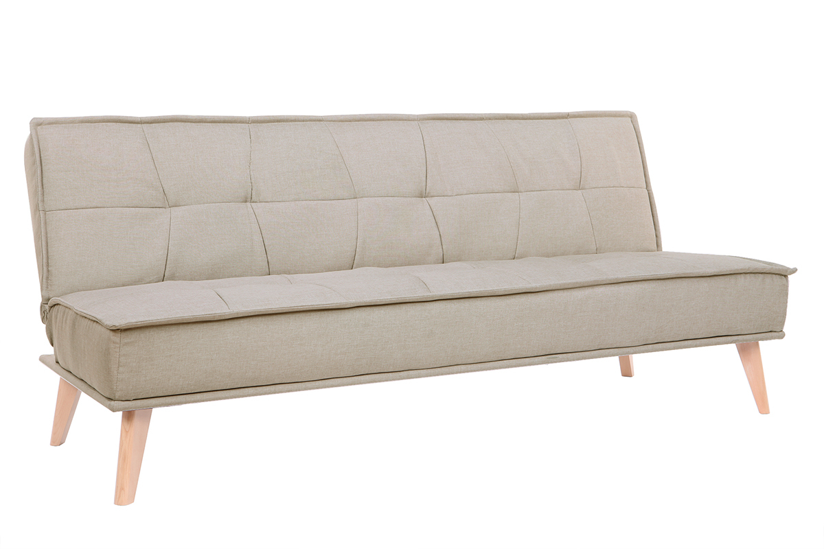 Schlafsofa 3-Sitzer aus naturfarbenem Stoff und Holz SHANTI