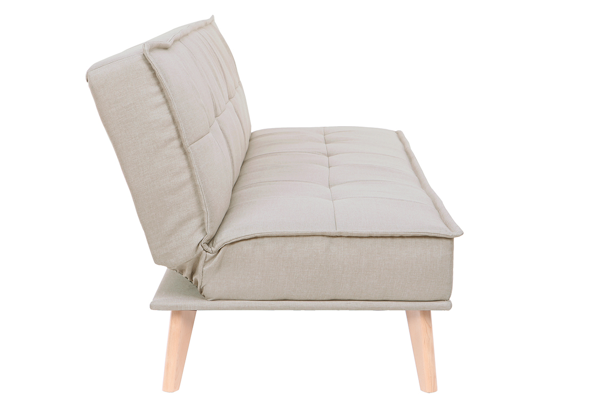 Schlafsofa 3-Sitzer aus naturfarbenem Stoff und Holz SHANTI