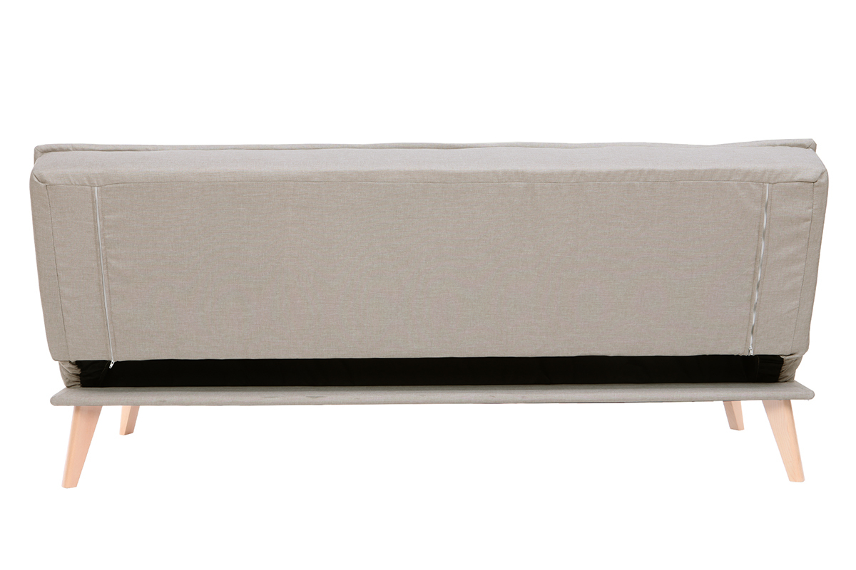Schlafsofa 3-Sitzer aus naturfarbenem Stoff und Holz SHANTI