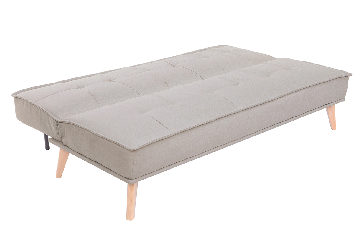Schlafsofa 3-Sitzer aus naturfarbenem Stoff und Holz SHANTI