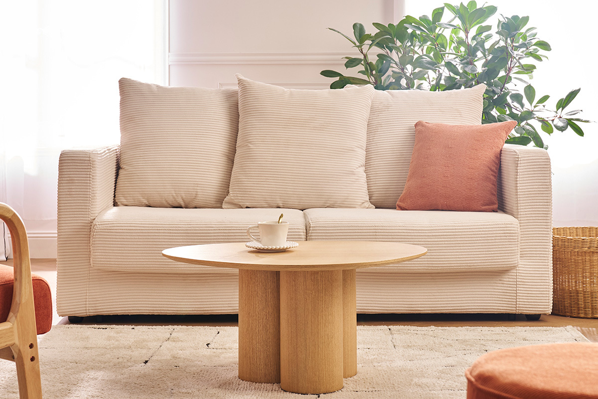 Schlafsofa 3-Sitzer in beige Cordstoff mit 13 cm Matratze BACIO