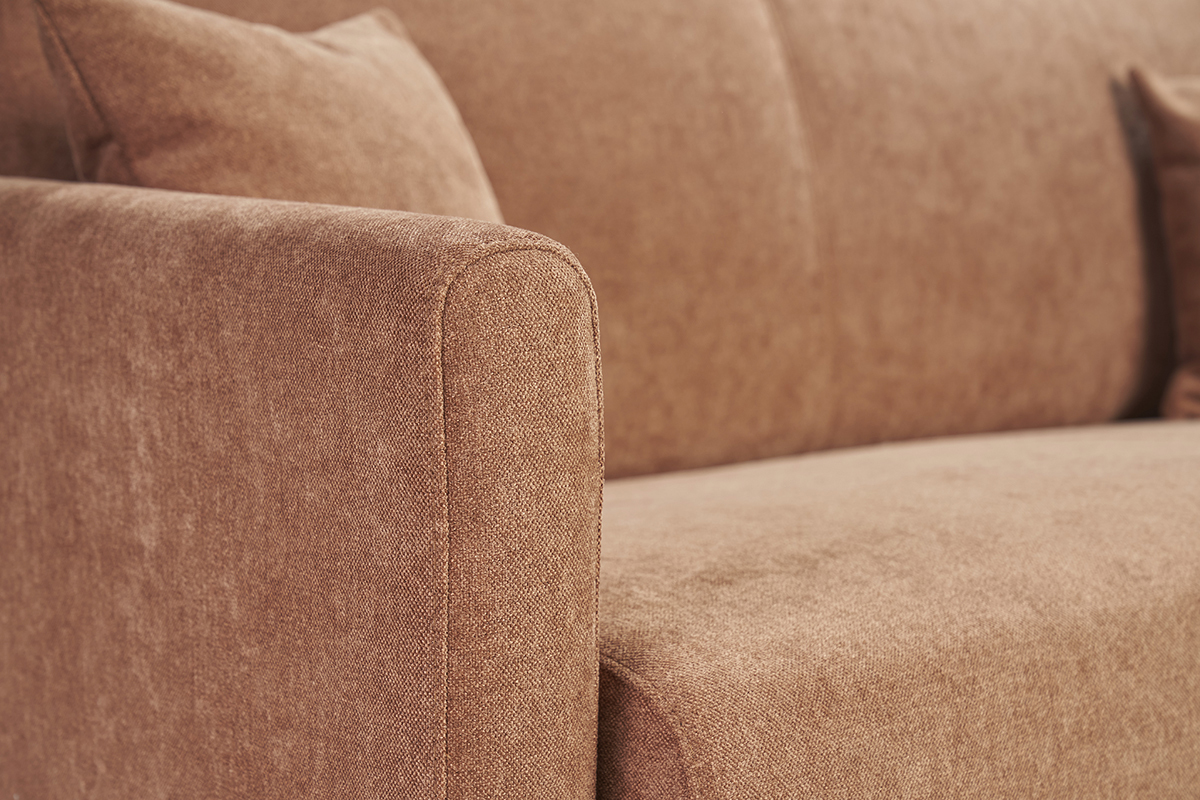 Umsetzbare Couch SKANDY in verbrannter Erde Samtoptik-Stoff, Seitenansicht.