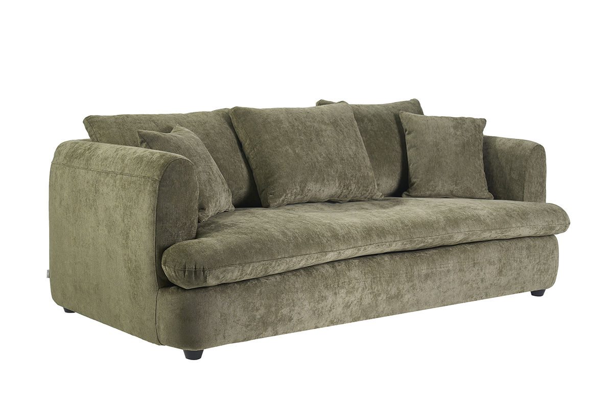 Abziehbares 3-4-Sitzer-Schlafsofa aus Stoff mit samtiger strukturierter Optik in Khaki-Gr�n, 3/4-Ansicht.