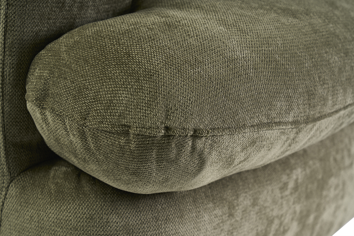Detail des Armlehnenkissens des abziehbaren gr�nen Schlafsofas SACHA in Stoff mit strukturierter Veloursoptik.