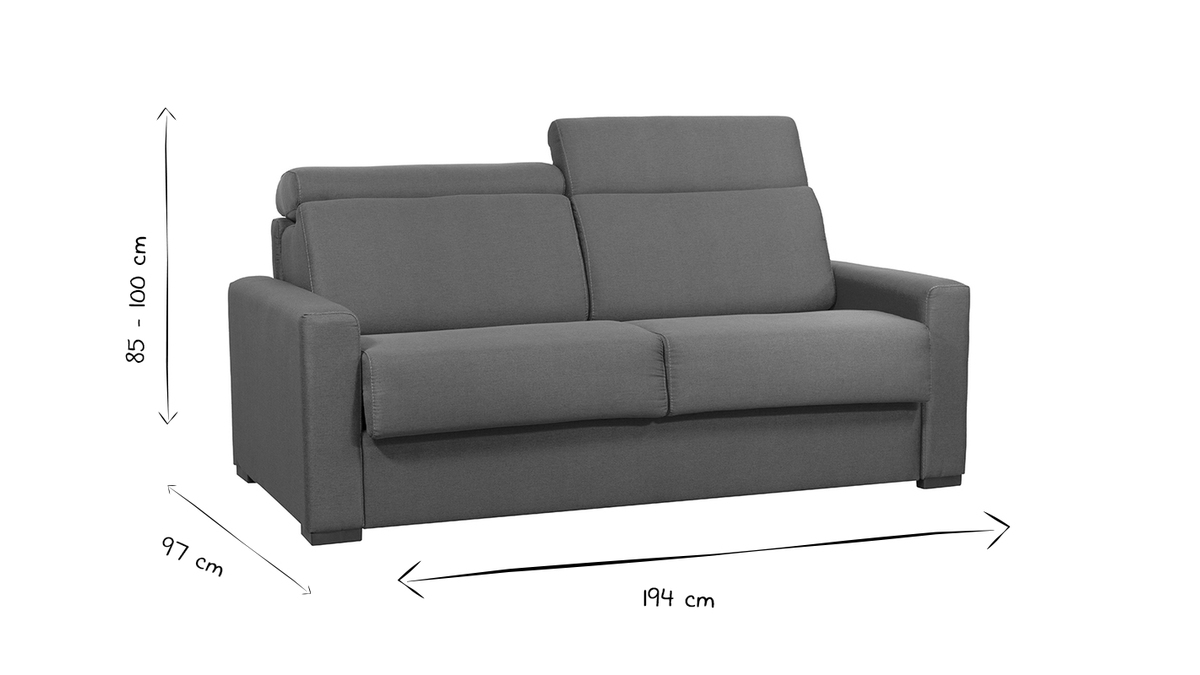 Schlafsofa anthrazitgrau mit 18 cm Matratze und verstellbaren Kopfsttzen NORO