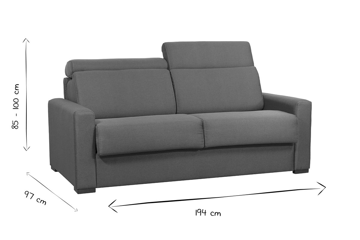 Schlafsofa anthrazitgrau mit 18 cm Matratze und verstellbaren Kopfsttzen NORO