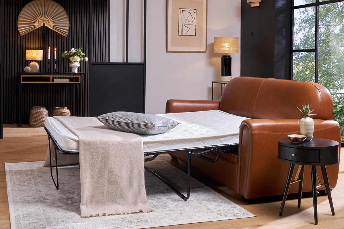 Schlafsofa aus braunem Leder 3-Sitzer CLUB