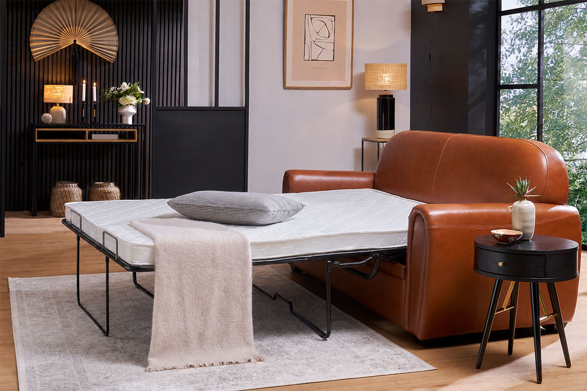 Schlafsofa aus braunem Leder 3-Sitzer CLUB