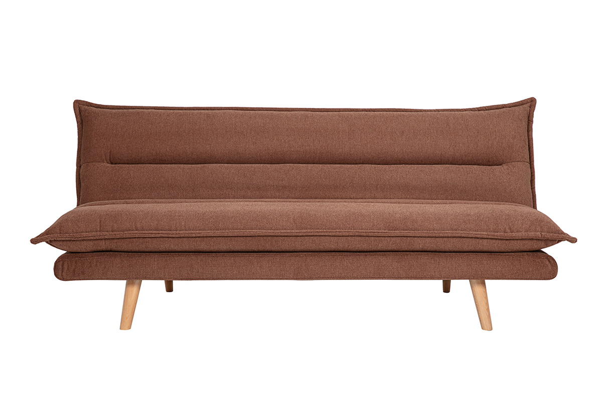 Schlafsofa fr 3 Personen aus Stoff in verbrannter Erde Effekt und hellem Holz BINGO