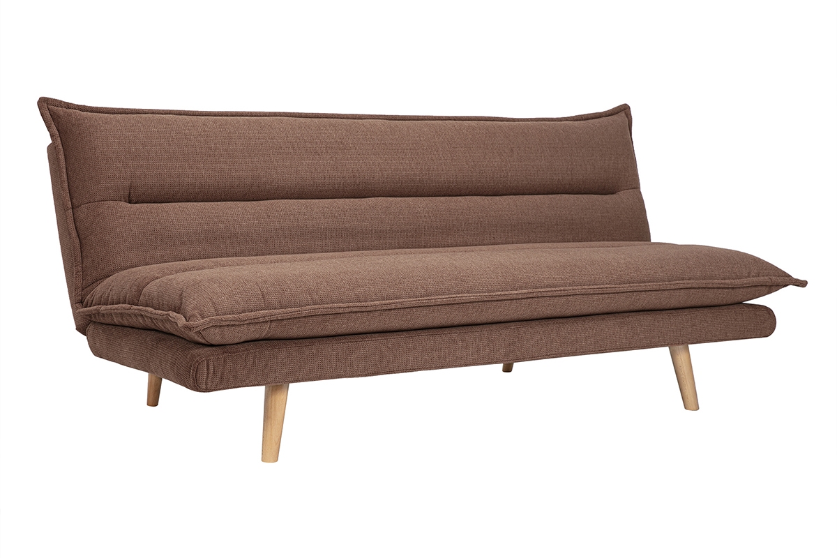 Schlafsofa fr 3 Personen aus Stoff in verbrannter Erde Effekt und hellem Holz BINGO