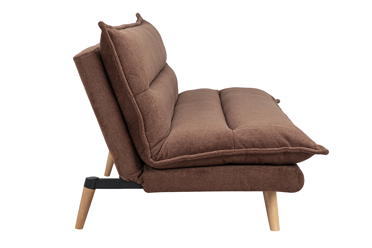 Schlafsofa fr 3 Personen aus Stoff in verbrannter Erde Effekt und hellem Holz BINGO