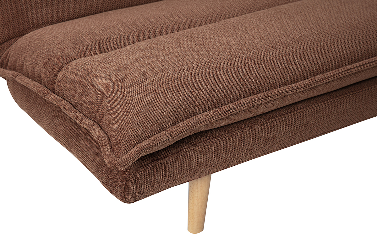 Schlafsofa fr 3 Personen aus Stoff in verbrannter Erde Effekt und hellem Holz BINGO