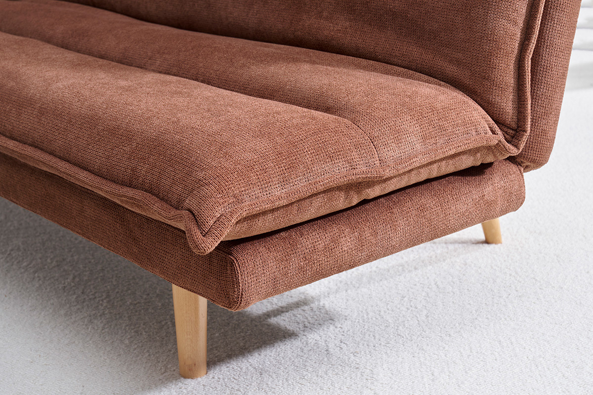 Schlafsofa f�r 3 Personen aus Stoff in verbrannter Erde Effekt und hellem Holz BINGO