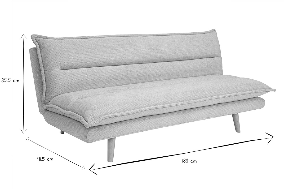 Schlafsofa fr 3 Personen in beige strukturiertem Samt-Effekt-Stoff und hellem Holz BINGO