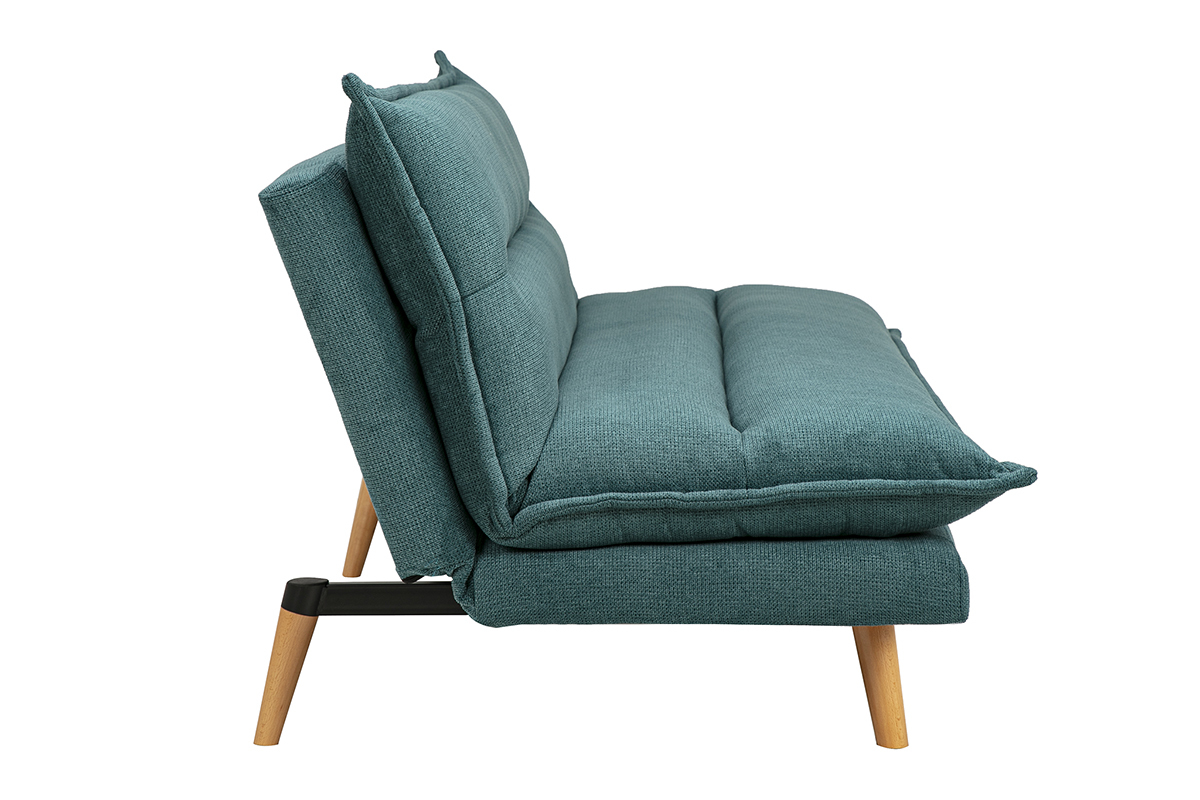 Schlafsofa fr 3 Personen in texturiertem Cladon Samt-Effekt Stoff und hellem Holz BINGO