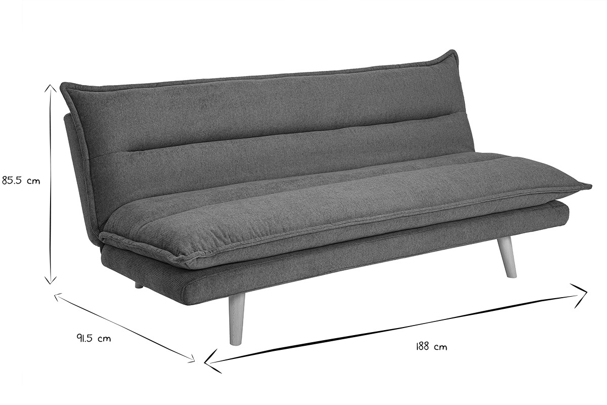 Schlafsofa fr 3 Personen in texturiertem Cladon Samt-Effekt Stoff und hellem Holz BINGO