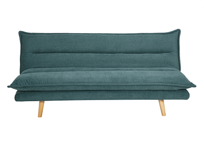 Schlafsofa für 3 Personen in texturiertem Céladon Samt-Effekt Stoff und hellem Holz BINGO