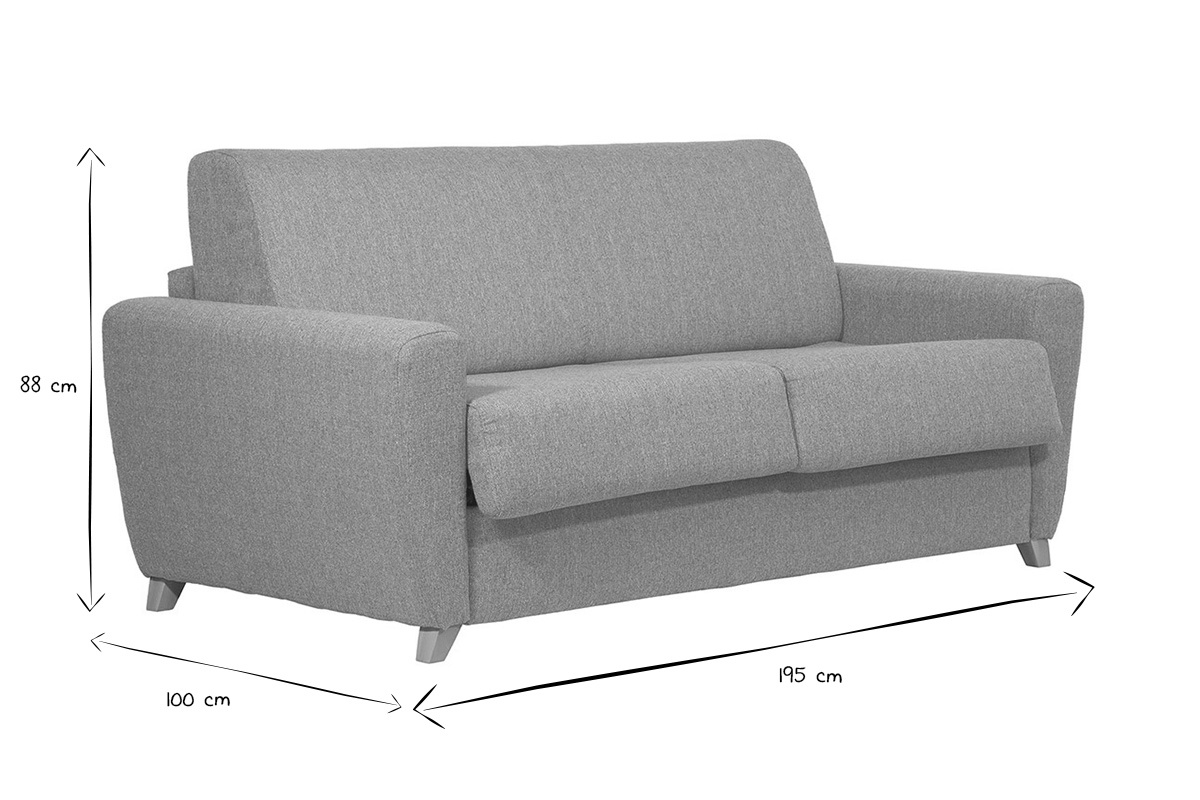Schlafsofa skandinavisch mit Matratze 18 cm hellgrauer Stoffbezug GRAHAM
