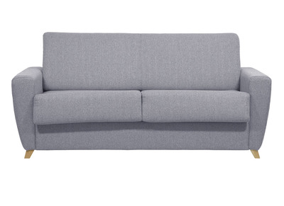 Schlafsofa skandinavisch mit Matratze 18 cm hellgrauer Stoffbezug GRAHAM