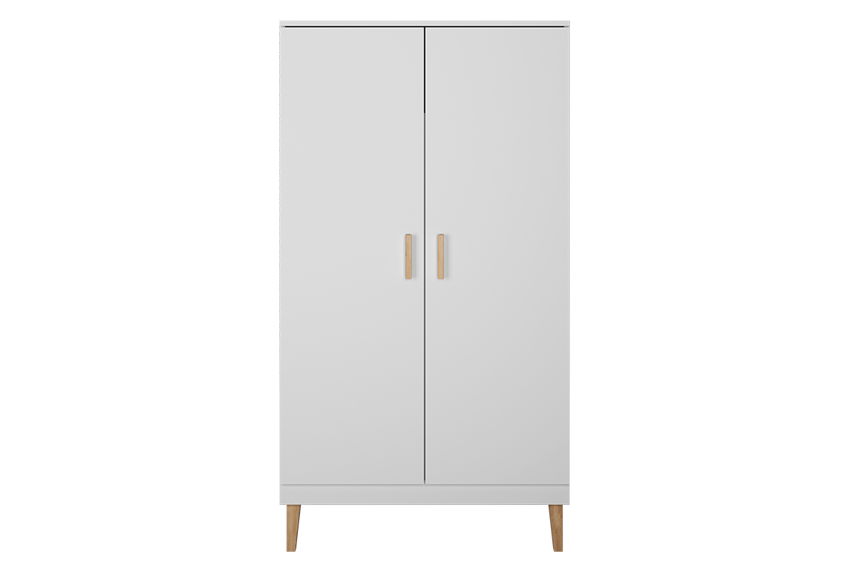 Schrank in Wei mit hellem Holz, Garderobe und Regalbden ANTONIN