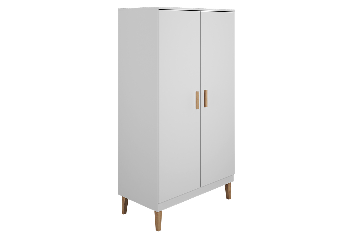 Schrank in Wei mit hellem Holz, Garderobe und Regalbden ANTONIN