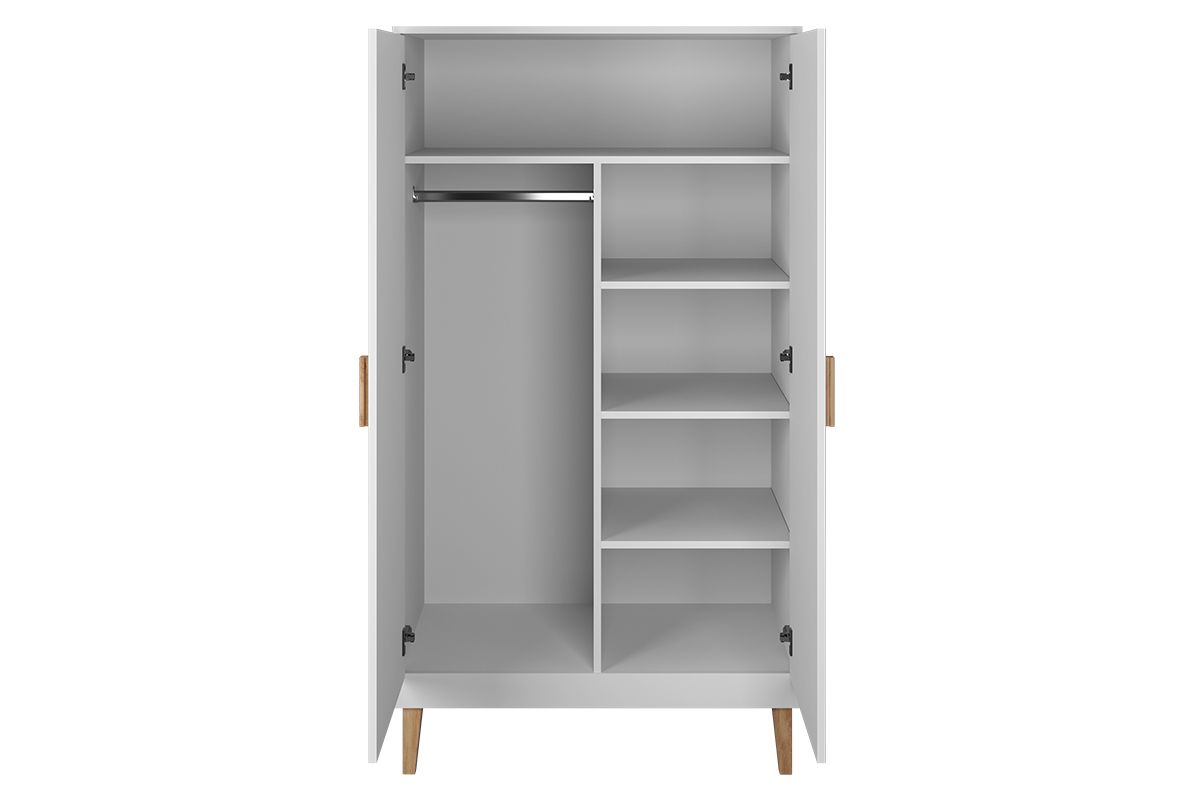 Schrank in Wei mit hellem Holz, Garderobe und Regalbden ANTONIN