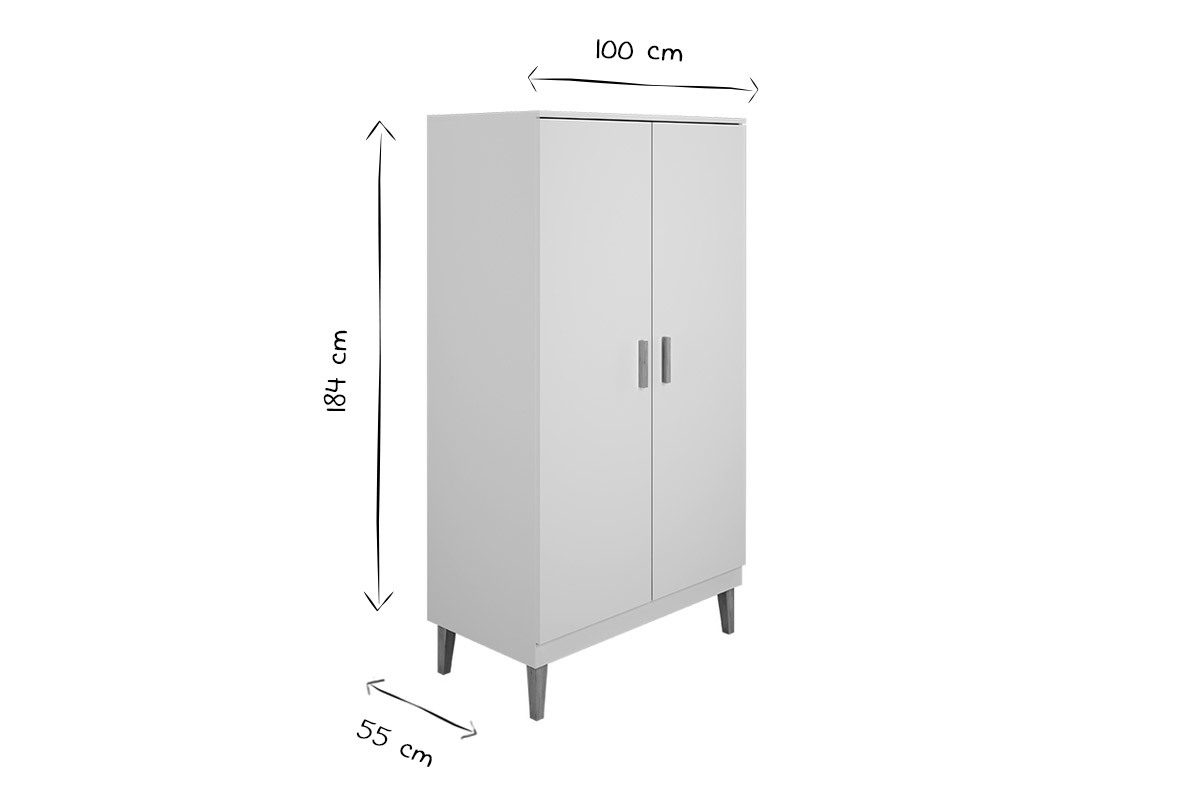 Schrank in Wei mit hellem Holz, Garderobe und Regalbden ANTONIN
